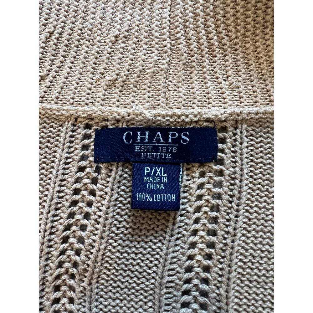 Chaps Cotton Collar Cable Knit Cardigan Petite XL Cottagecore Coastal Tan - Picture 3 of 6